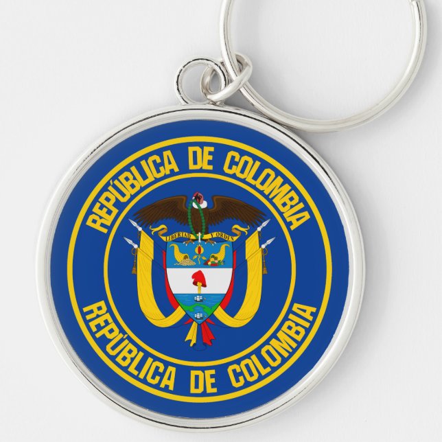 Colombia Round Emblem Rund Silverfärgad Nyckelring (Framsidan)