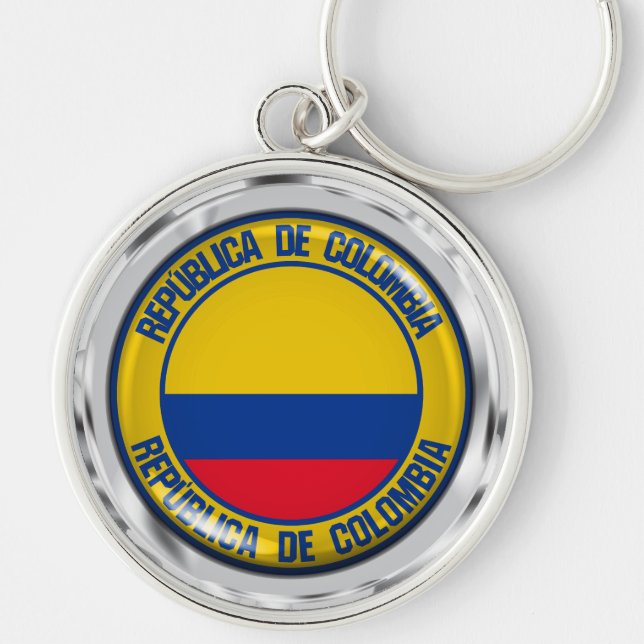 Colombia Round Emblem Rund Silverfärgad Nyckelring (Framsidan)