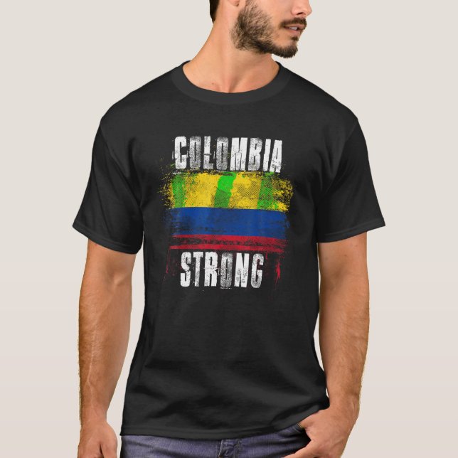 Colombia Strong Distress Flagga colombianska Pride T Shirt (Framsida)