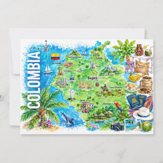Colombia Vattenfärg Reskarta Postkort Inbjudningar