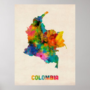 Colombia vattenfärgkarta poster