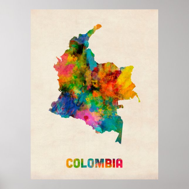 Colombia Watercolor Karta Poster (Framsidan)