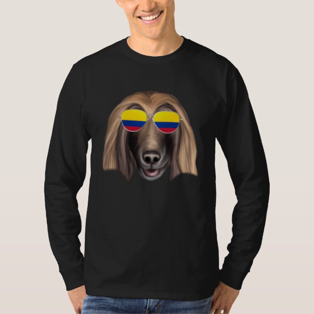 Colombian Flag Afghan Hound Dog Colombia Pocket T Shirt (Framsida)