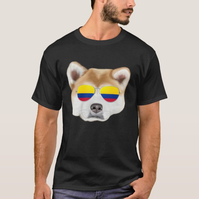 Colombian Flag Akita Dog Colombia Pocket T Shirt (Framsida)