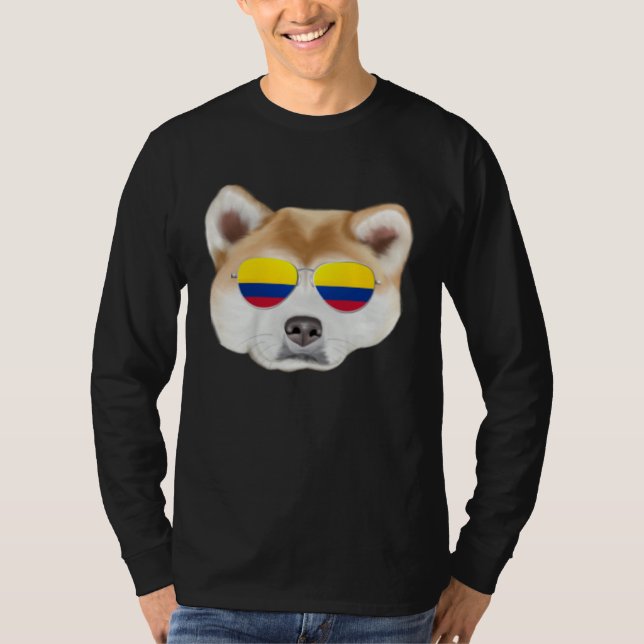 Colombian Flag Akita Dog Colombia Pocket T Shirt (Framsida)