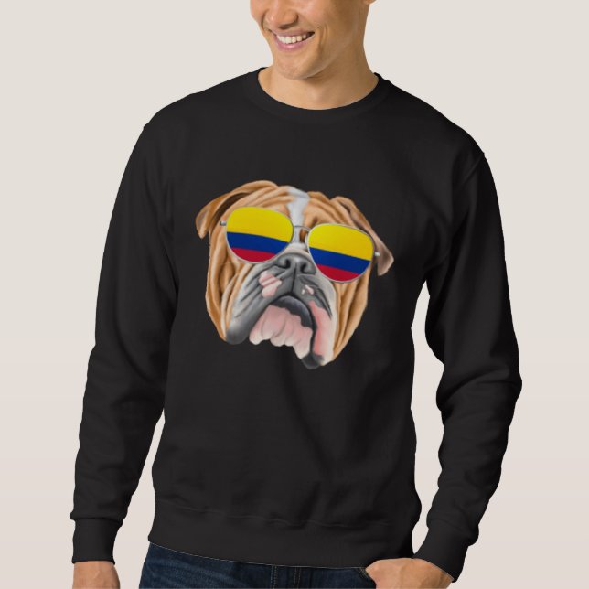 Colombian Flag Bulldog Dog Colombia Pocket Lång Ärmad Tröja (Framsida)