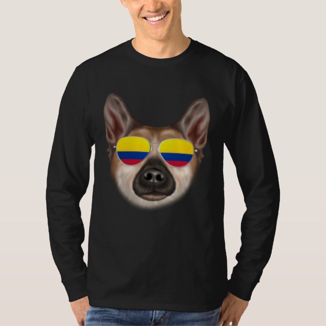 Colombian Flag Norwegian Buhund Dog Colombia Pocke T Shirt (Framsida)