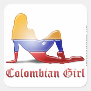Colombian Girl Silhouette Flagga Fyrkantigt Klistermärke