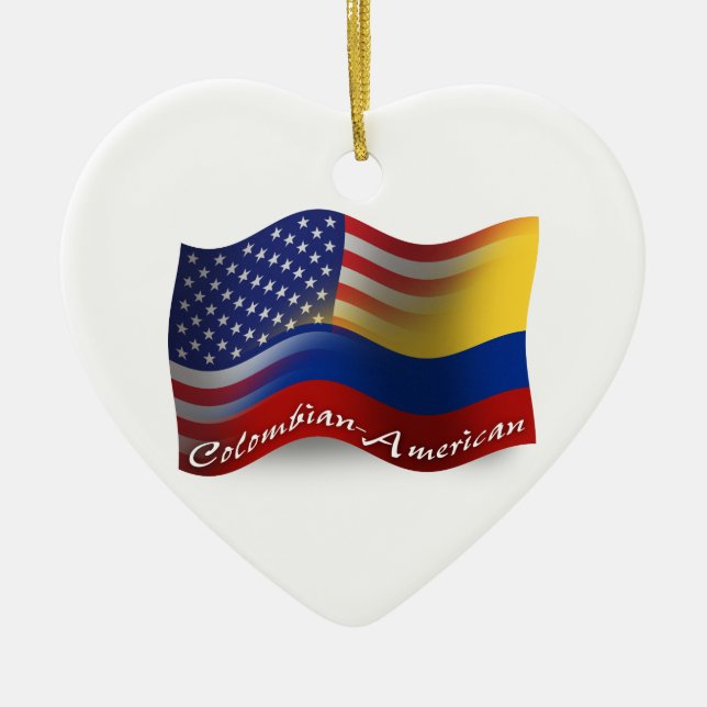 Colombiansk-Amerikan som vinkar flagga Julgransprydnad Keramik (Framsidan)
