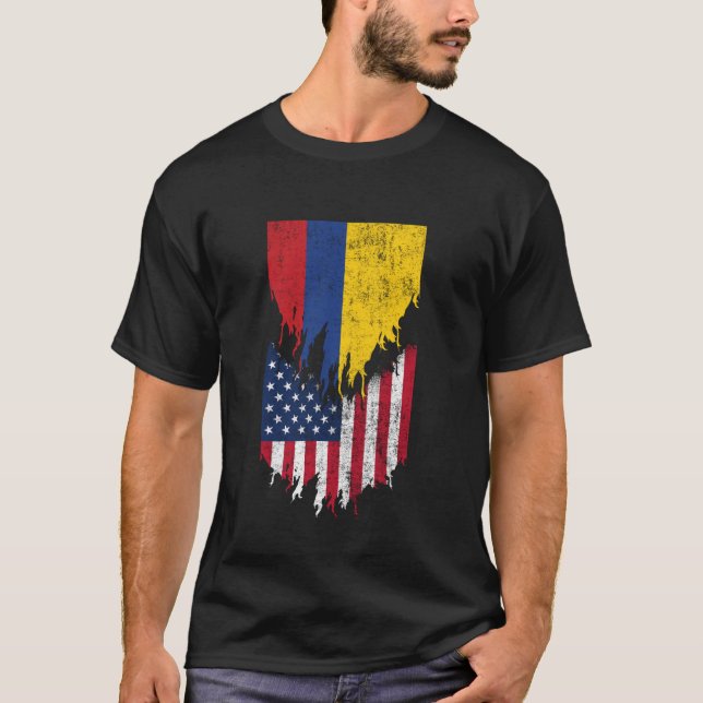 Colombiansk amerikansk Flaggor Ripping Torn Colomb T Shirt (Framsida)