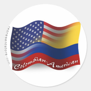 Colombiansk-amerikansk Wave-Flagga Runt Klistermärke