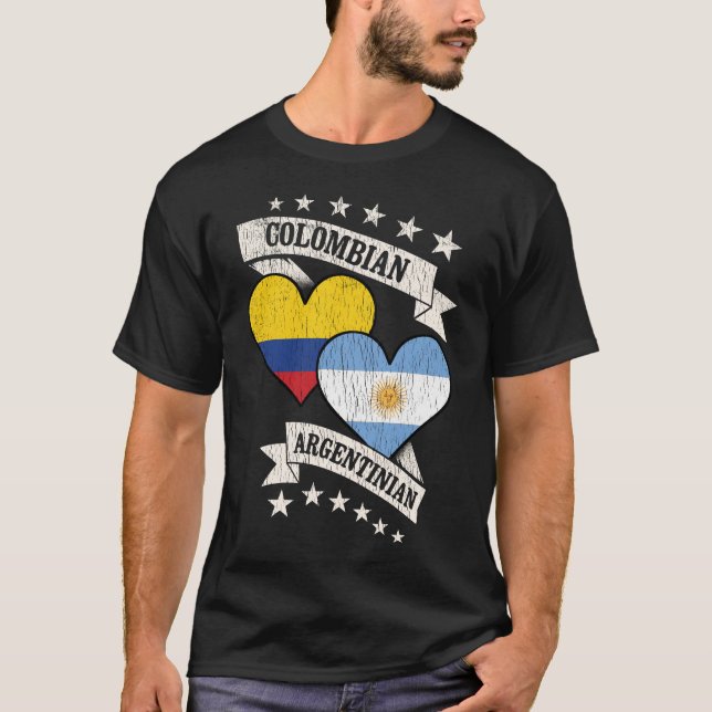 Colombiansk argentinsk Heart Flaggor T Shirt (Framsida)