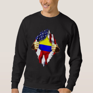 Colombiansk Blood Inside Me Colombia American Flag Lång Ärmad Tröja