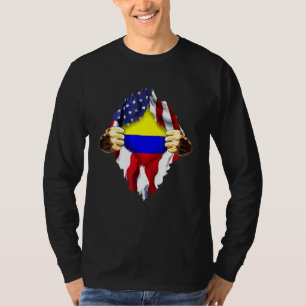 Colombiansk Blood Inside Me Colombia American Flag T Shirt
