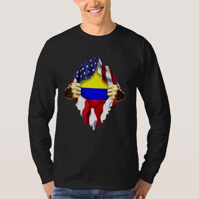 Colombiansk Blood Inside Me Colombia American Flag T Shirt (Framsida)