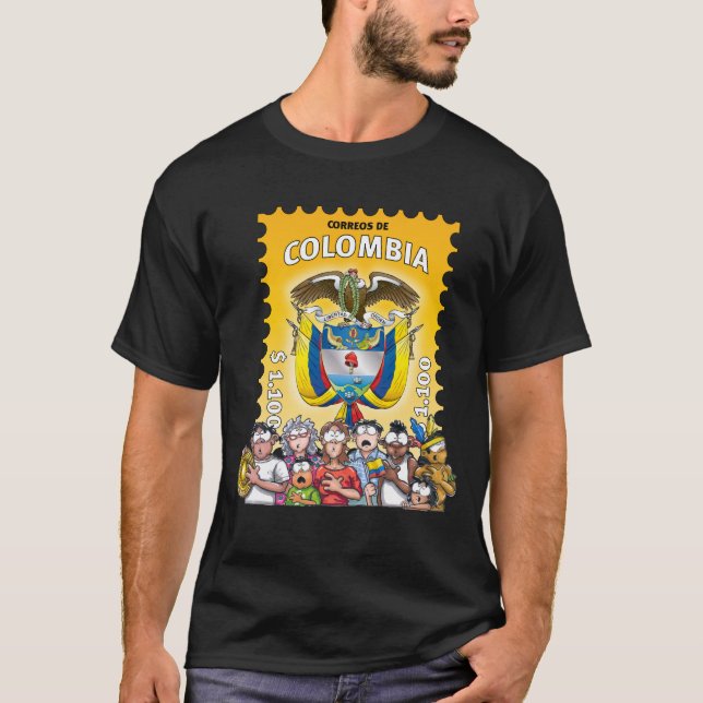 colombiansk t-shirt med en lustig frimärke på sköl (Framsida)