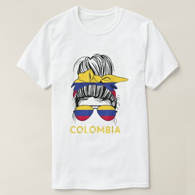 Colombianska Girl Messy Hair Sunglasses Colombia F T Shirt (Design framsida)
