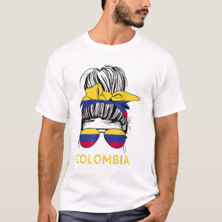 Colombianska Girl Messy Hair Sunglasses Colombia F T Shirt