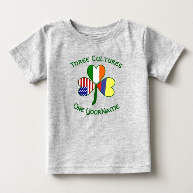 Colombianska Irländska Amerikanska Flaggor Shamroc T Shirt (Framsida)