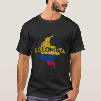 Colombianska Karta och Flagga Souvenir - Distress T Shirt