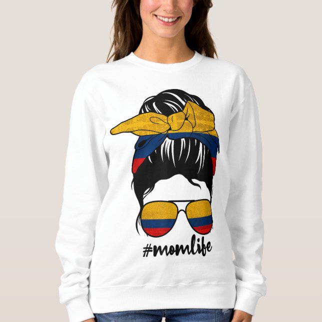 Colombianska Mamma Messy Bun Colombia-Pridet Patri T Shirt (Framsida)