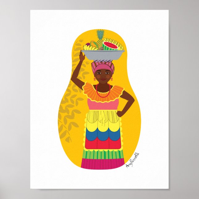 Colombianska, Palenquera Cartagena Matryoshka Post Poster (Framsidan)