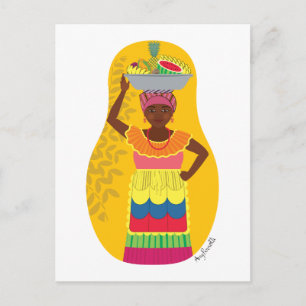 Colombianska Palenquera Cartagena Matryoshka Postc Vykort