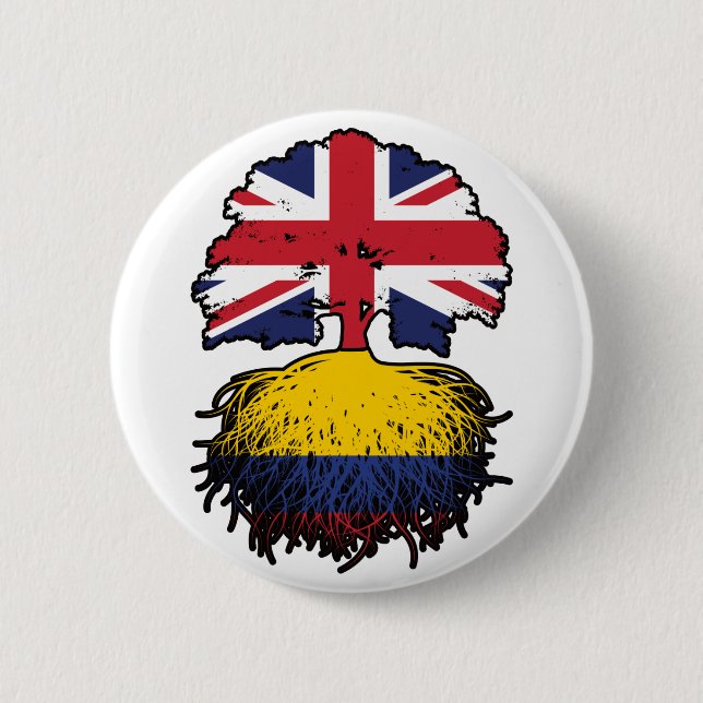 Colombias British UK Träd Roots Flagga Knapp (Framsida)