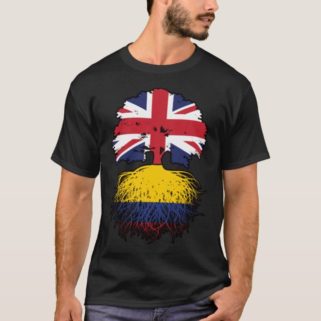 Colombias British UK Träd Roots Flagga T Shirt (Framsida)