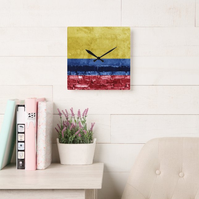 Colombias flagga fyrkantig klocka (Läsesal)