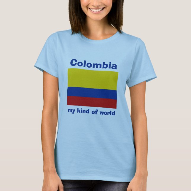 Colombias flagga + karta + text T-shirt (Framsida)
