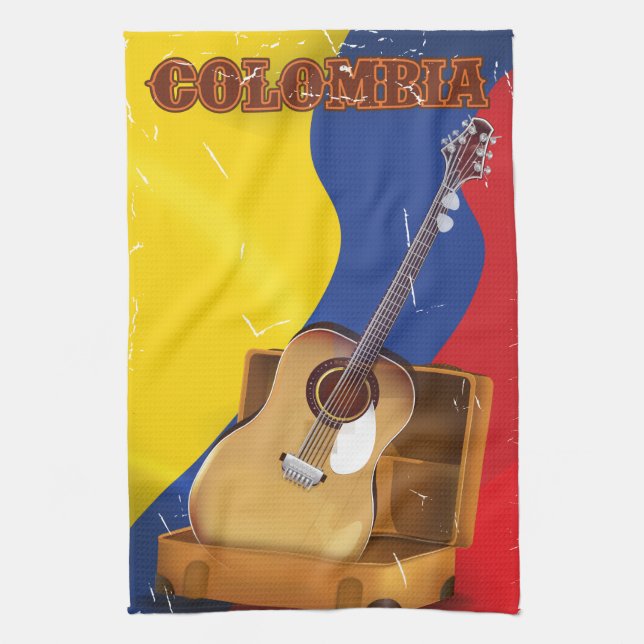 Colombias vintage semestergitarr poster kökshandduk (Vertikal)