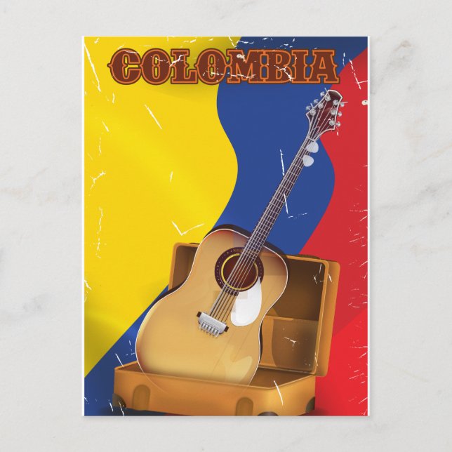 Colombias vintage semestergitarr poster vykort (Framsida)