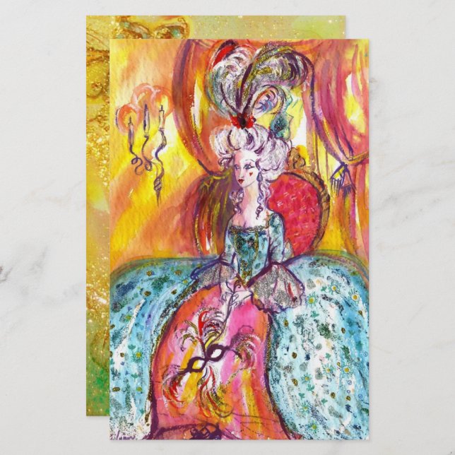 COLOMBINA/Venetian Masquerad Masks Stationery Brevpapper (Fram/baksida)