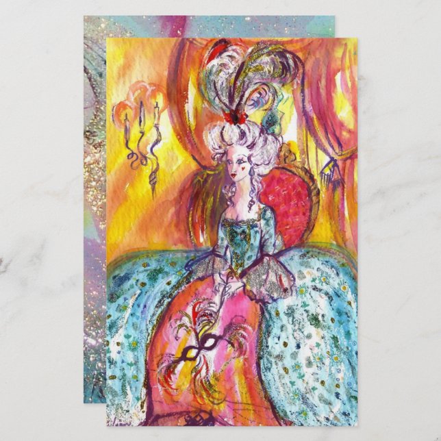 COLOMBINA Venetian Masqueramaskblå Rosa Brevpapper (Fram/baksida)