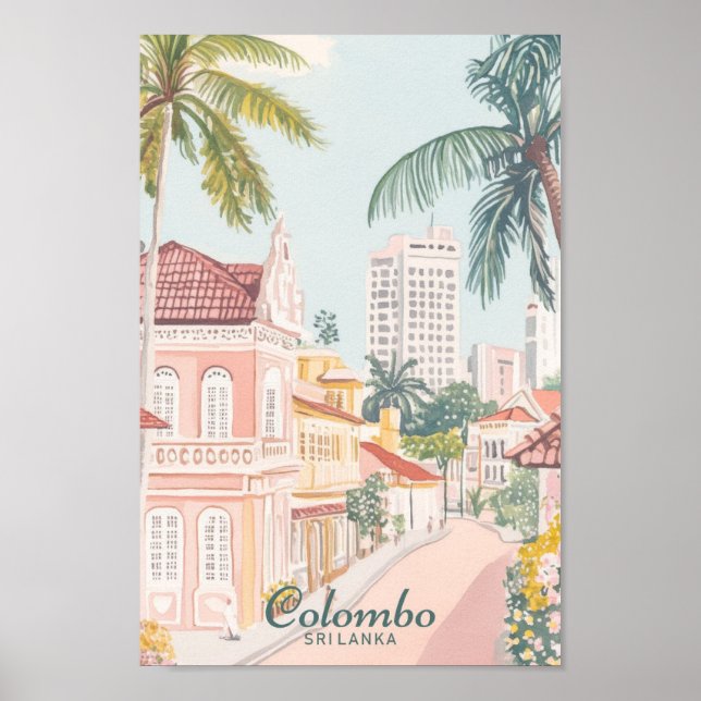 Colombo Sri Lanka Gouache Illustration Travel Poster (Framsidan)