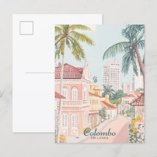 Colombo Sri Lanka Gouache Illustration Travel Vykort