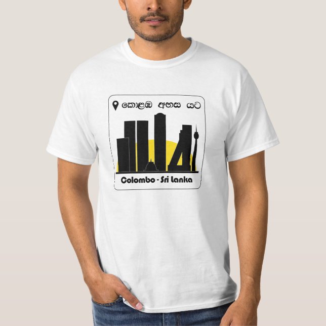 Colombo Sri Lanka skyline grafik i Sinhala T Shirt (Framsida)
