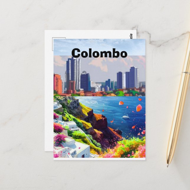 Colombo Travel Printable Poster - Sri Lanka Travel Vykort (Fram/Back In Situ)