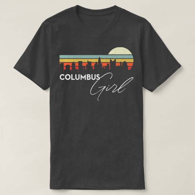 Colombus Girl Retro Sunset City Skyline Souvenir T Shirt (Design framsida)