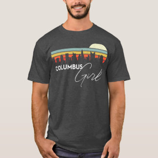 Colombus Girl Retro Sunset City Skyline Souvenir T Shirt