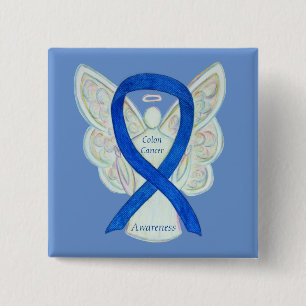 Colon Cancer Angel Blue Awareness Ribbon Art Pin Knapp
