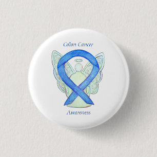 Colon Cancer Angel Blue Awareness Ribbon Art Pin Knapp
