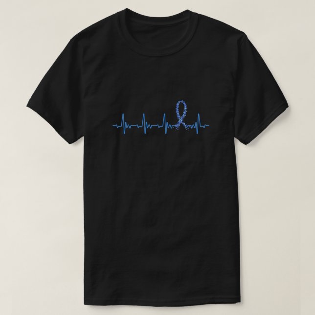 Colon Cancer Awareness Blue Ribbon Heartslag T Shirt (Design framsida)