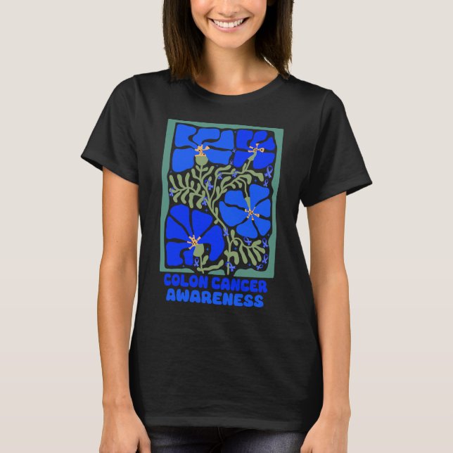 Colon Cancer Awareness Boho Blue Flower T Shirt (Framsida)