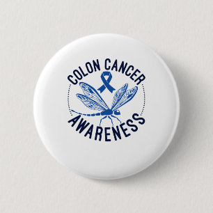 Colon Cancer Awareness Dragonfly Blue Ribbon Knapp