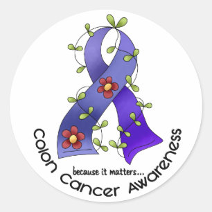 Colon Cancer Awareness FLOWER RIBBON 1 Runt Klistermärke