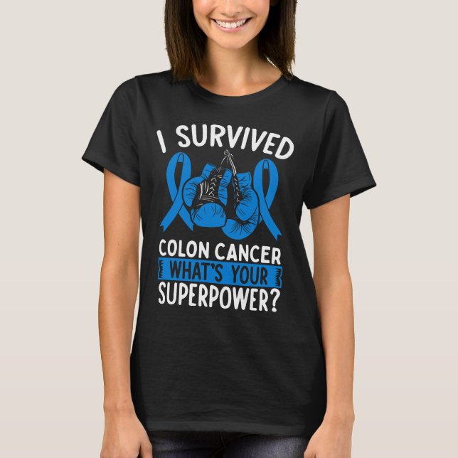 Colon Cancer Awareness Ribbon Cancer Survivor T Shirt (Framsida)