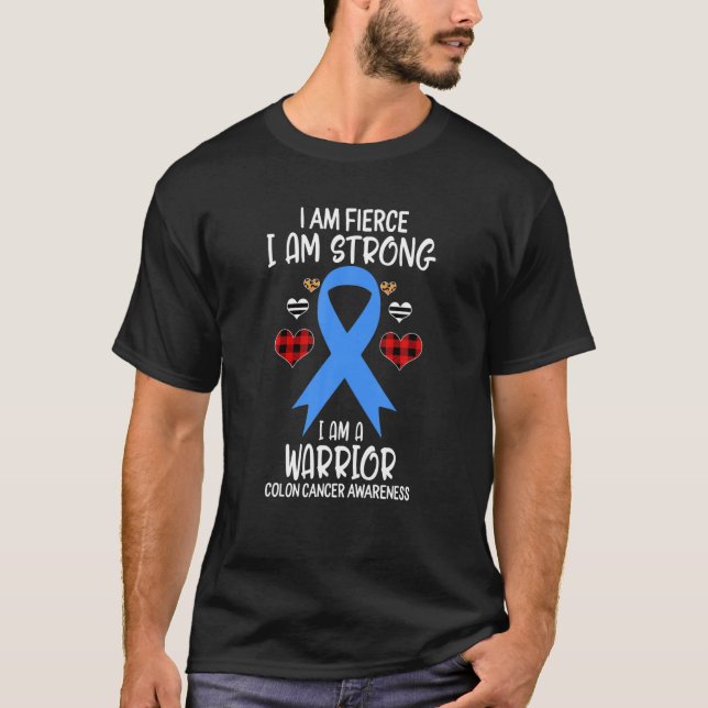 Colon Cancer Awareness Ribbon Jag är stark W T Shirt (Framsida)