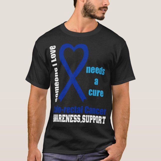 Colon Cancer Awareness Support Cure Blue Ribbon T Shirt (Framsida)